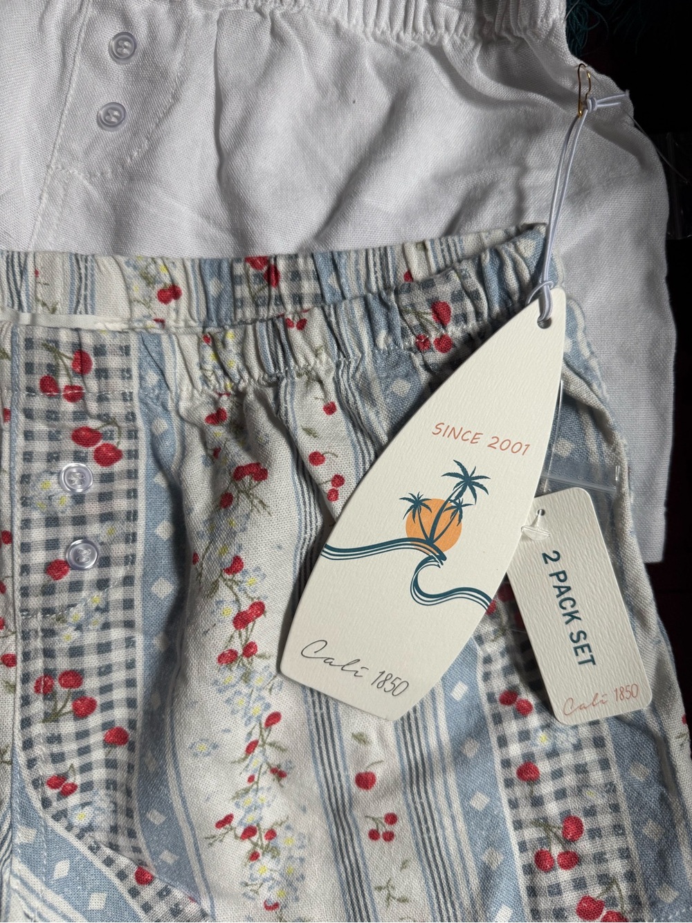 Cali 1850 - Cherry Light Blue and White Two Pack Shorts - Women’s Small